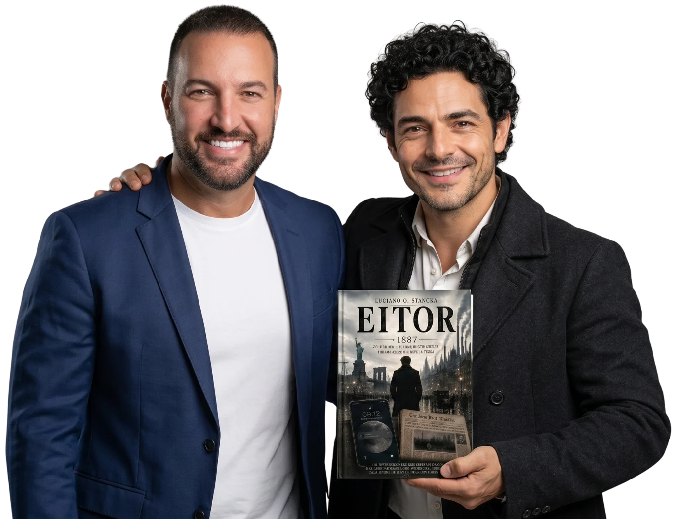 Luciano O. Stancka ao lado de Michael Eitor com uma cópia de EITOR 1887